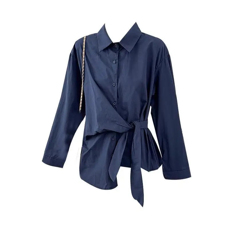 French Irregular Waist Tie Collar Long Sleeve Shirt for Women in Autumn2025Fashionable Youthful Single-Breasted Top