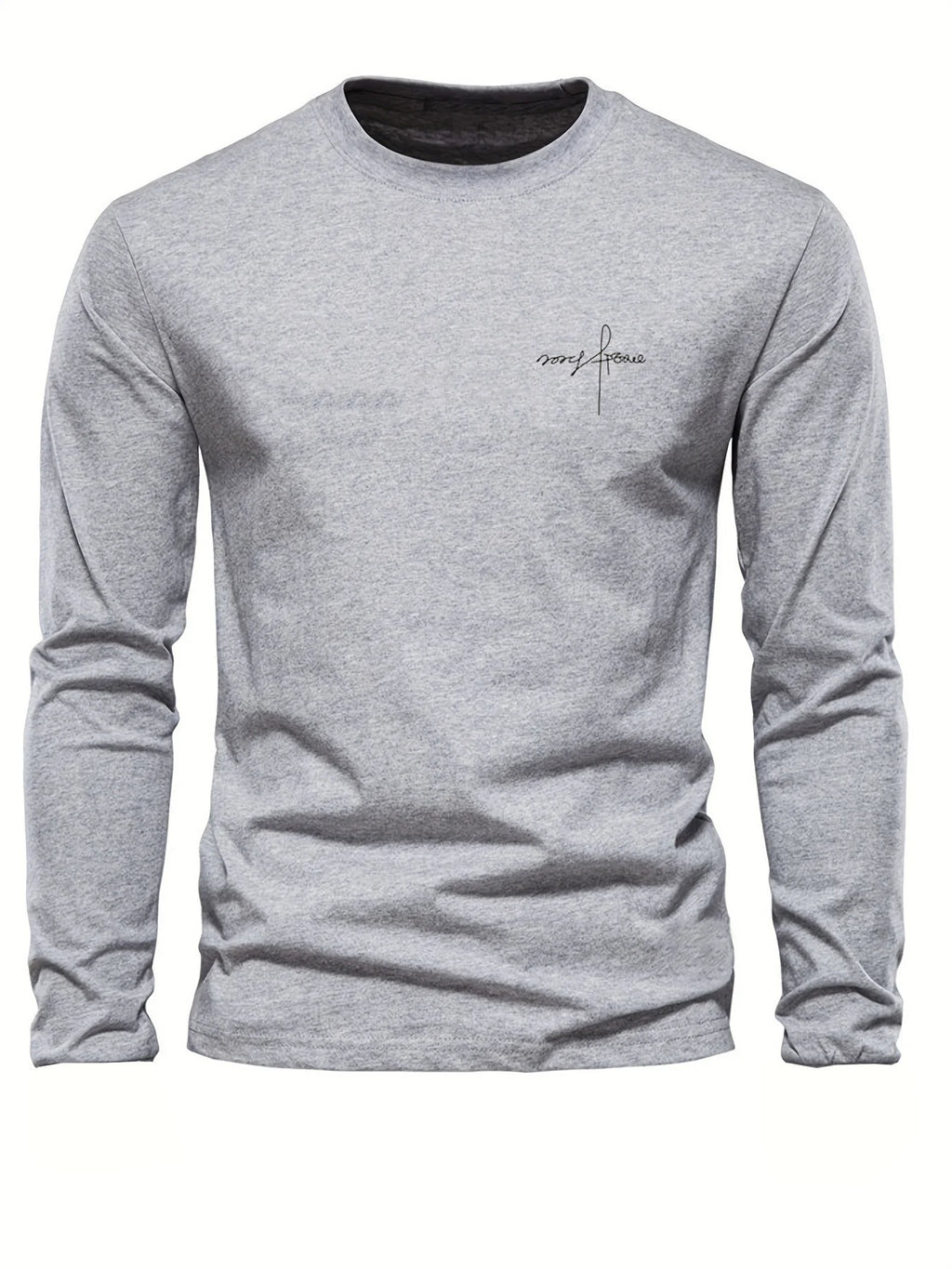 100% pure cotton men's long sleeved round neck loose classic letter printed autumn and winter casual versatile T-shirt top