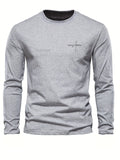 100% pure cotton men's long sleeved round neck loose classic letter printed autumn and winter casual versatile T-shirt top