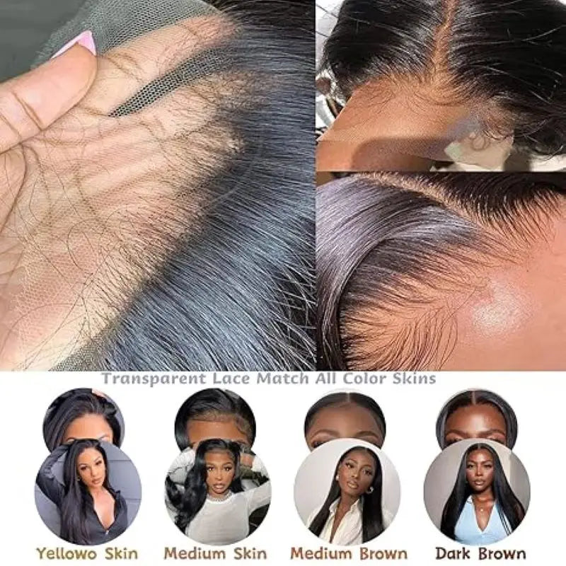 Rosslyn 1B Black Wig Straight Human Hair Wigs HD Lace Wig 13x6 Human Hair 200% Density Baby Hair Pre Plucked Bleached Knoted