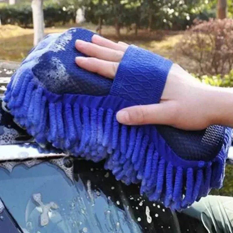2Pc Blue Microfiber Chenille Car Wash Sponge Care Washing Brush Pad Cleaning Tool Auto Washing Towel Gloves Styling Accessories