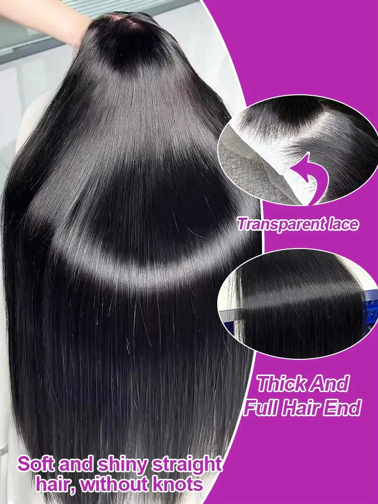 Rosslyn 1B Black Wig Straight Human Hair Wigs HD Lace Wig 13x6 Human Hair 200% Density Baby Hair Pre Plucked Bleached Knoted