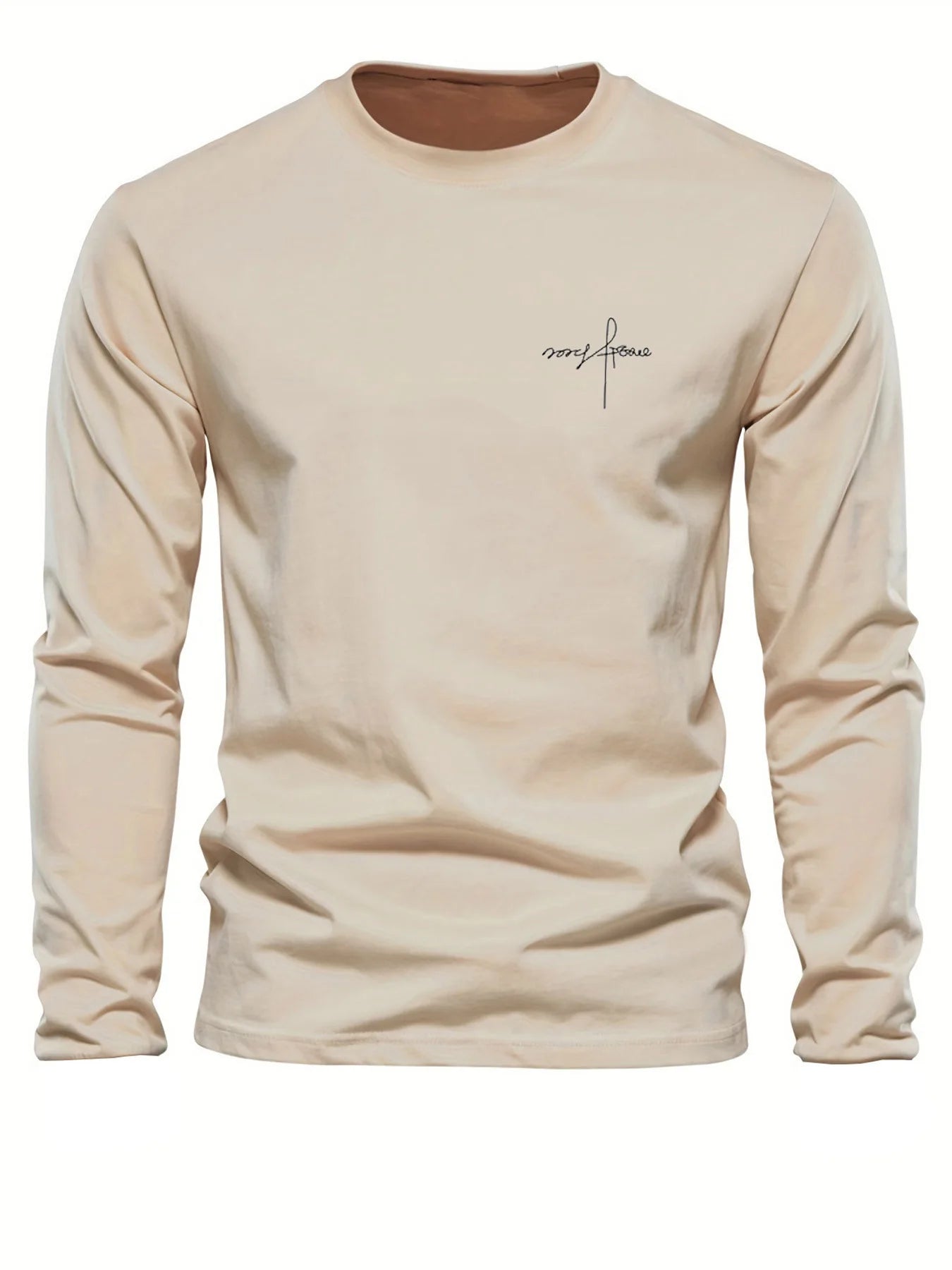 100% pure cotton men's long sleeved round neck loose classic letter printed autumn and winter casual versatile T-shirt top