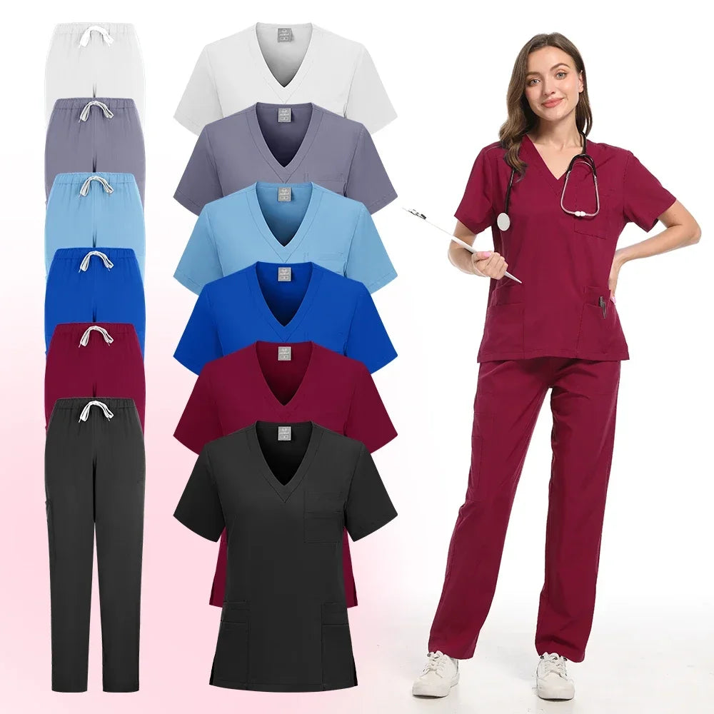 Scrubs Top Men Women Quick-Dry D-ental Nurse Doctor Work Uniform Pet Hospital Workwear Short Sleeve New S-urgical Gown