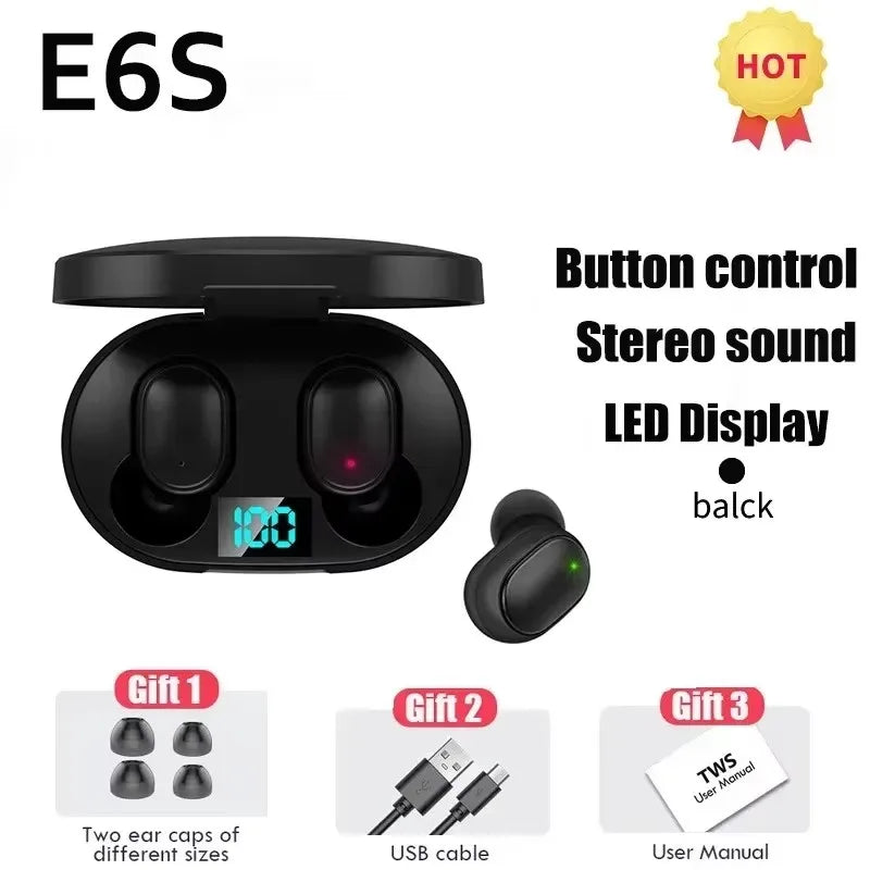 E6S Wireless Bluetooth Earphones TWS Bluetooth Headset Wireless Earbuds Noise Cancelling Earphones with Mic Headphones Sport