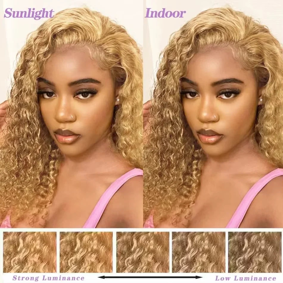 34 38Inch Honey Blonde Wig Human Hair Deep Wave 13x6 Hd Lace Frontal Wig 230 Density Preplucked #27 Colored Curly Lace Front Wig