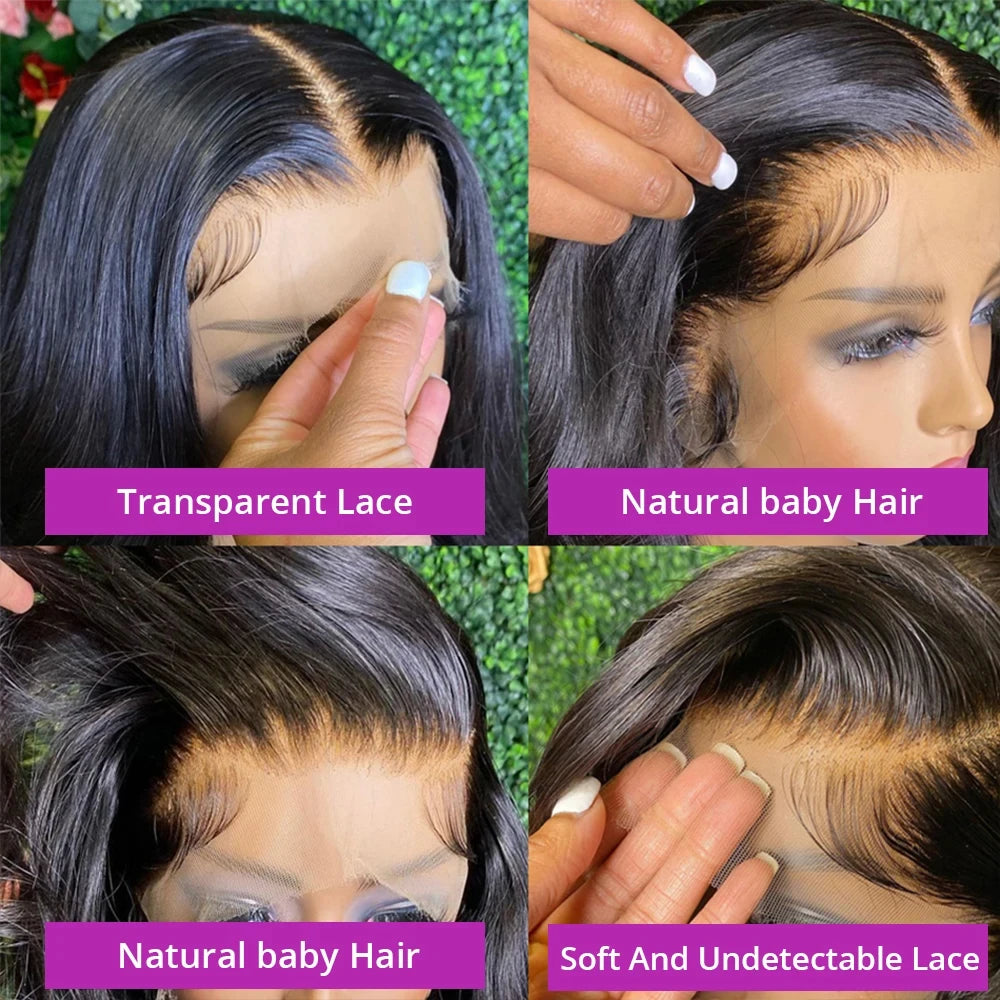 Rosslyn 1B Black Wig Straight Human Hair Wigs HD Lace Wig 13x6 Human Hair 200% Density Baby Hair Pre Plucked Bleached Knoted