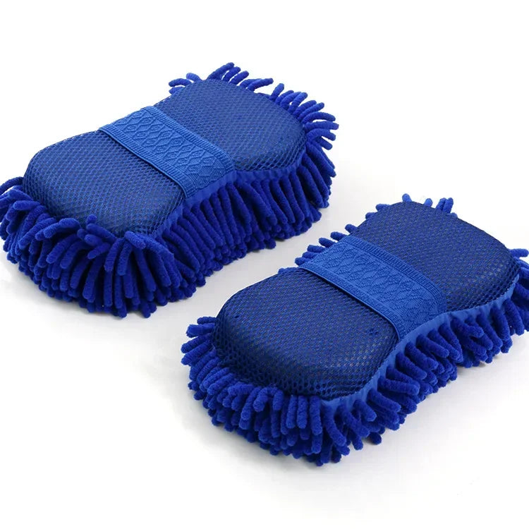 2Pc Blue Microfiber Chenille Car Wash Sponge Care Washing Brush Pad Cleaning Tool Auto Washing Towel Gloves Styling Accessories