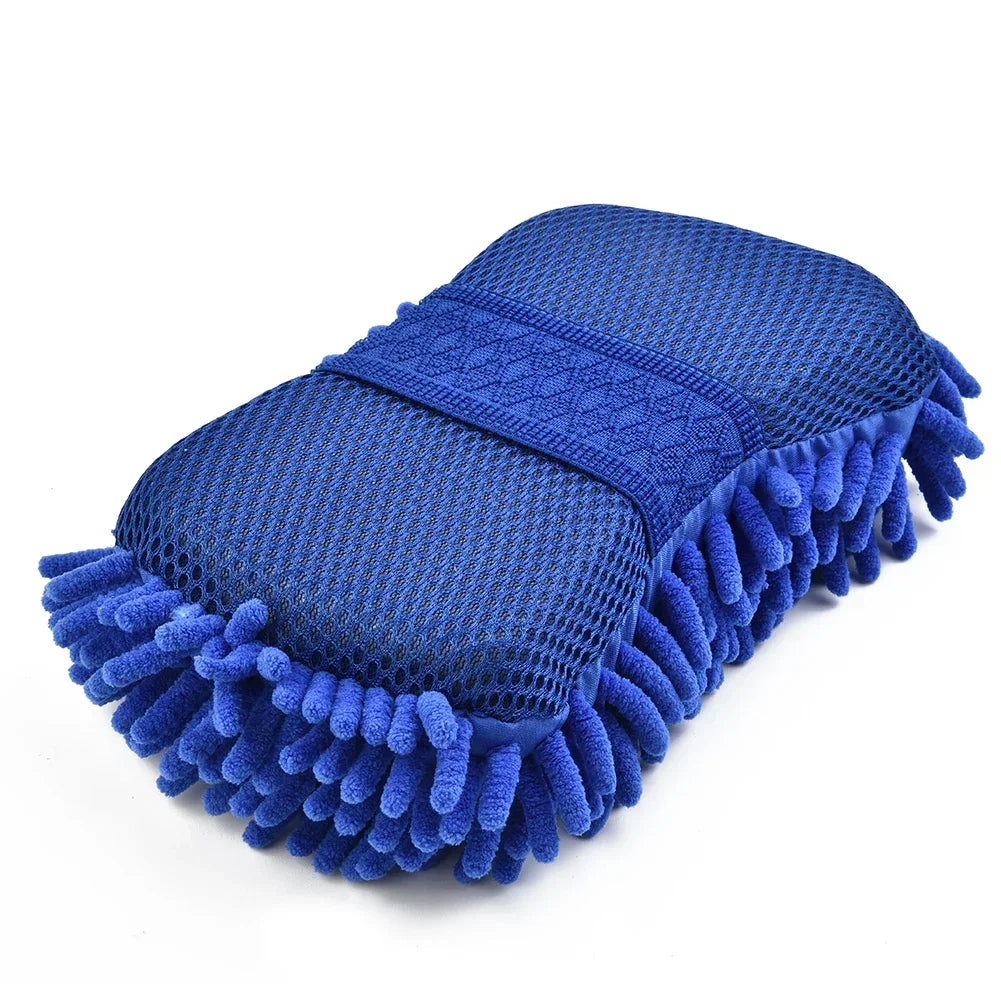 2Pc Blue Microfiber Chenille Car Wash Sponge Care Washing Brush Pad Cleaning Tool Auto Washing Towel Gloves Styling Accessories