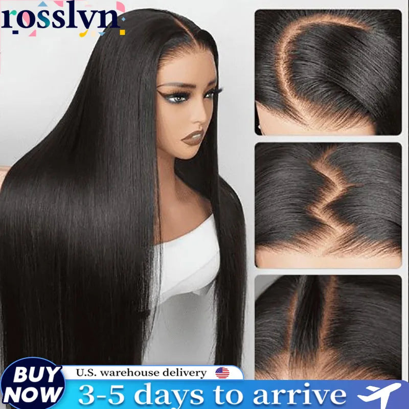 Rosslyn 1B Black Wig Straight Human Hair Wigs HD Lace Wig 13x6 Human Hair 200% Density Baby Hair Pre Plucked Bleached Knoted